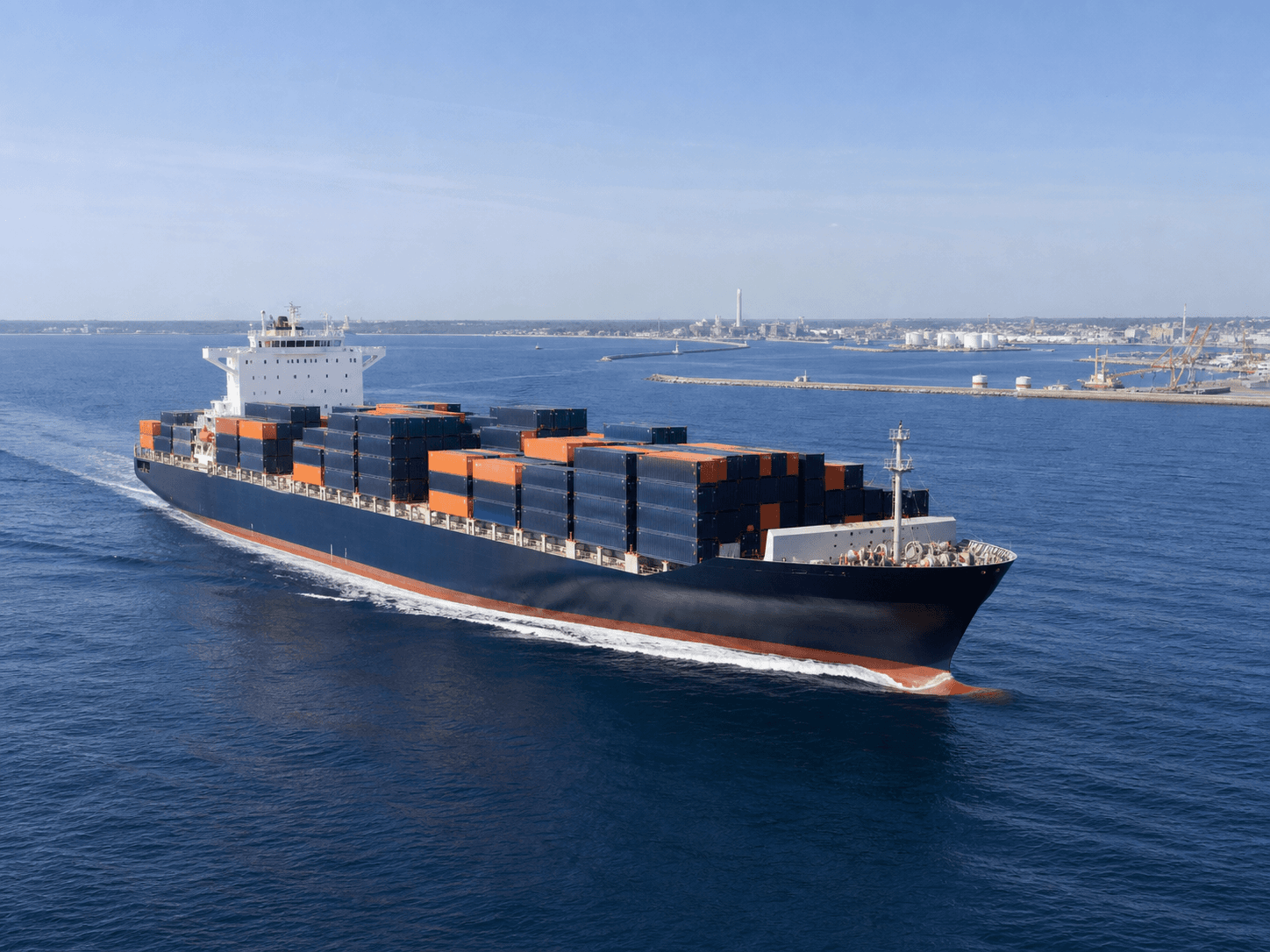 Container ship travelling from Europe