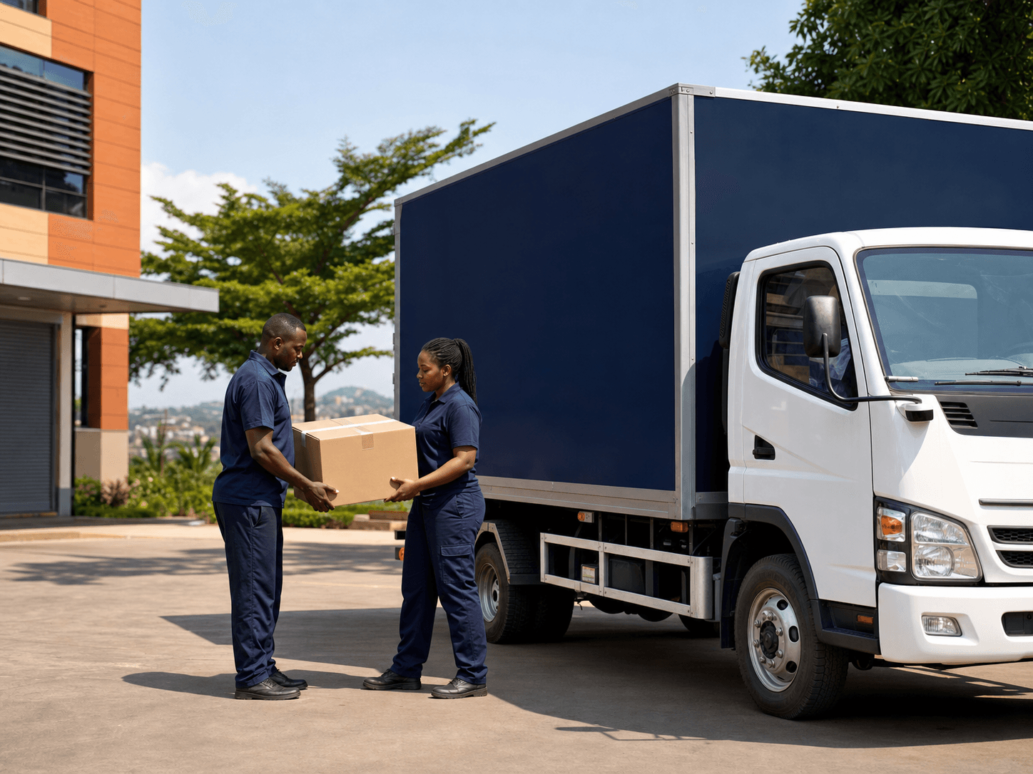 Logistics team handling a delivery in Uganda